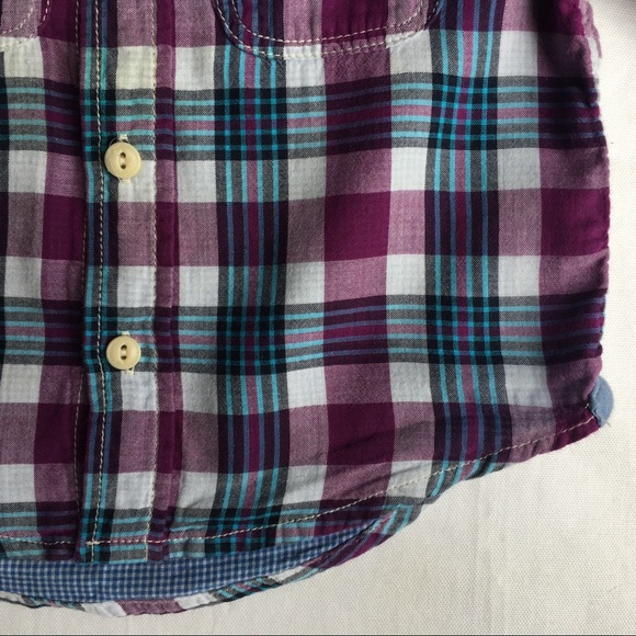 Gap shirt size 12 18 months plaid lined blue purple boys cotton button down - Picture 14 of 16